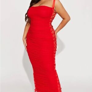 Laces Tied Maxi Dress- Red -Fashionova- sexy red dress with lace up sides